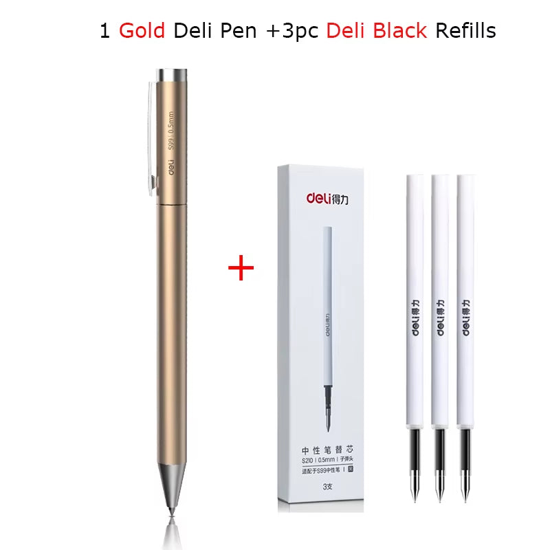 Deli Metal Gel Pen Rollerball Caneta Ручка Ballpoint 0.5MM Signing Pens for Office Students Business Stationary Supplies